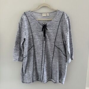 Zenergy by Chicos Navy Space Dye Cotton Lace Up 3/4‎ Sleeve Top Size 2 US Large